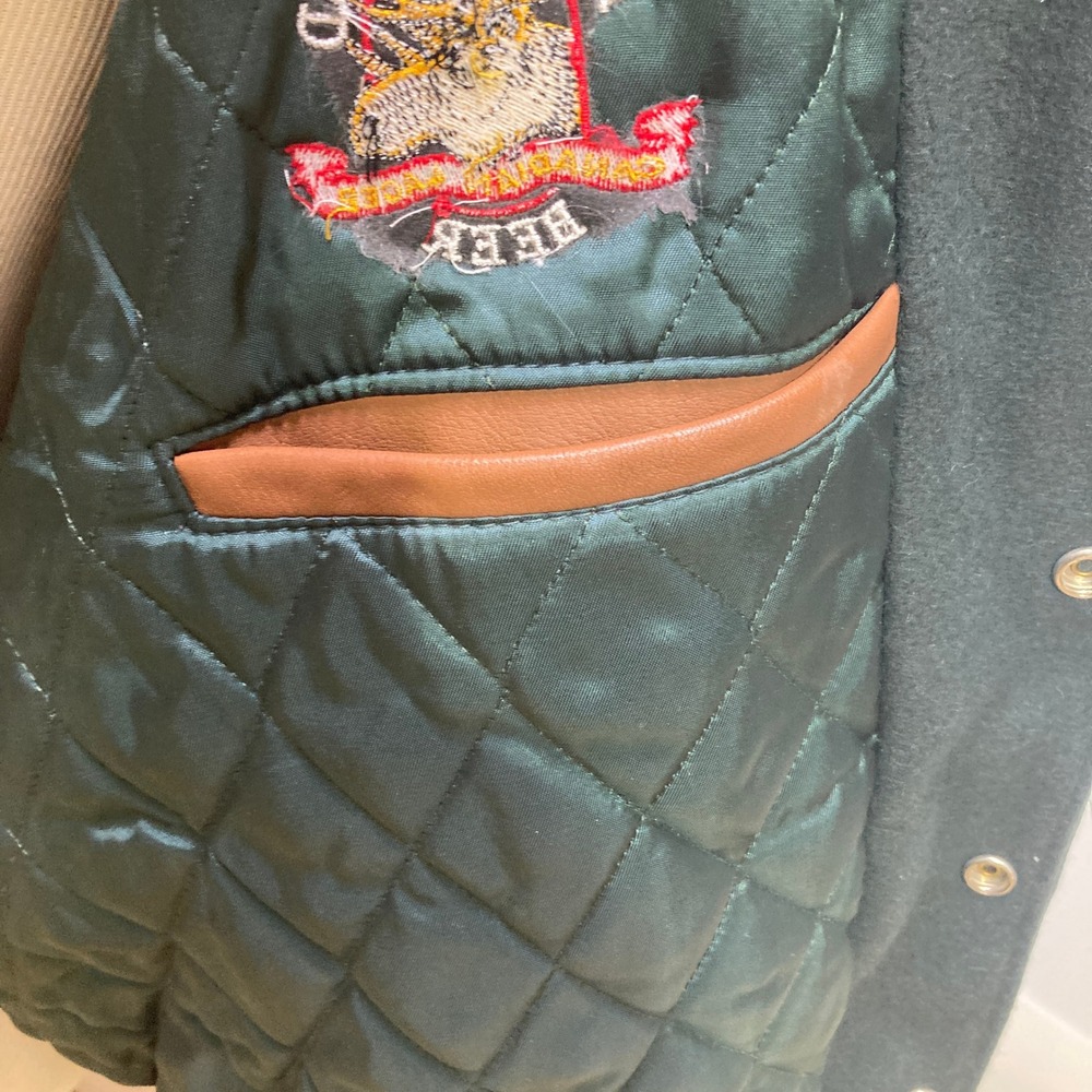 Moosehead Canadian Lager Beer Varsity Jacket XXL Green Wool Brown Leather USA - Picture 8 of 15